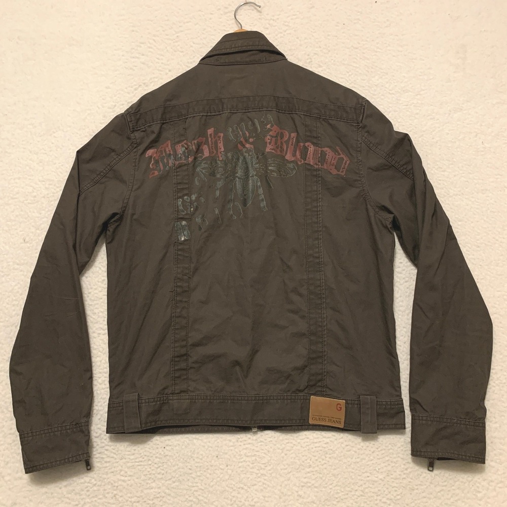 VTG Guess Jeans Fresh Blood Beetle Jacket Mens L Cotton Twill Graphic M73V1821